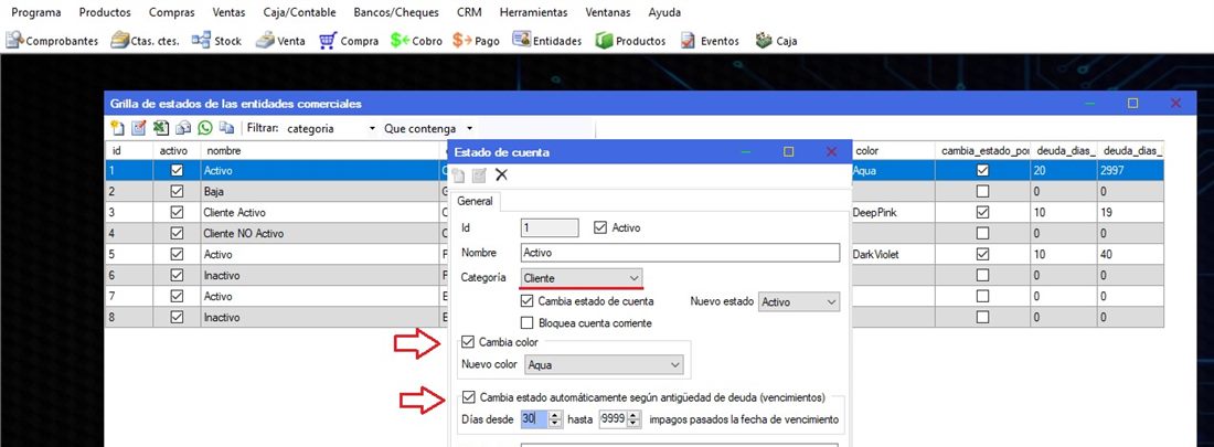 Captura real de Cuantico ERP: cuentas corrientes