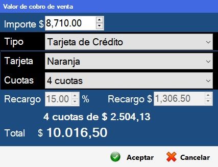 Captura real: cobro con tarjeta de crédito en cuotas