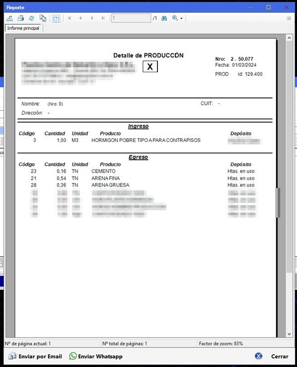Captura real: detalle de producción impreso