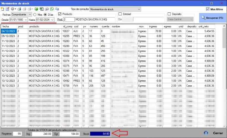 Captura real de Cuantico ERP: movimientos de stock