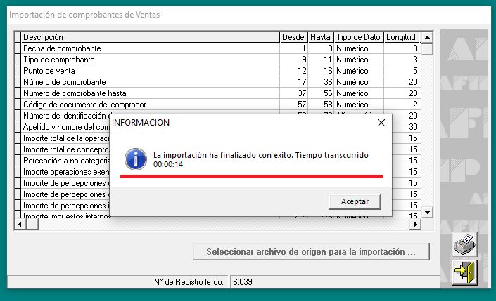 Captura real de Cuantico ERP: Aviso de importación finalizada con éxito en el aplicativo de AFIP.