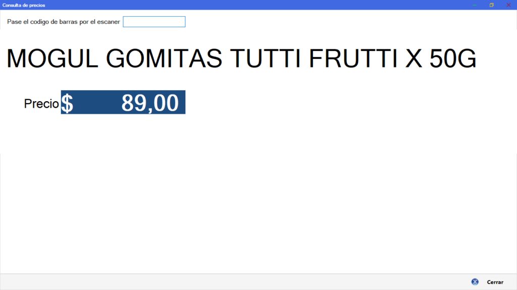 Captura real de Cuantico ERP: Resultado de la consulta con el nombre del producto y su precio.