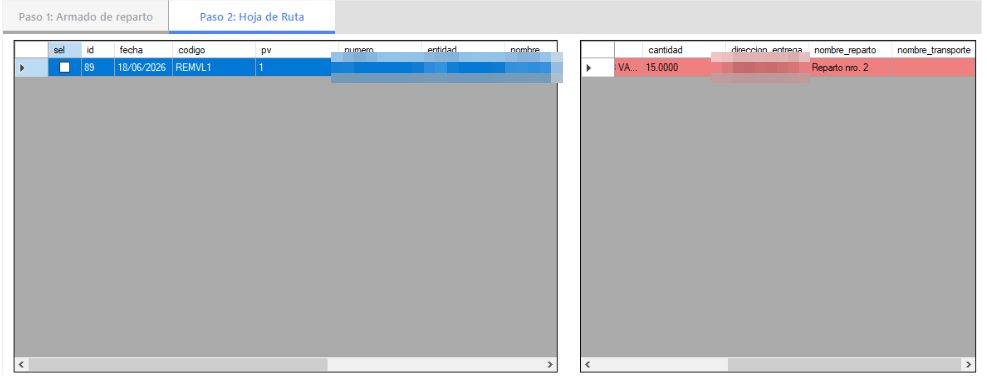 Captura real de Cuantico ERP: Hoja de ruta con el detalle de cantidad, dirección de entrega, reparto y transporte.