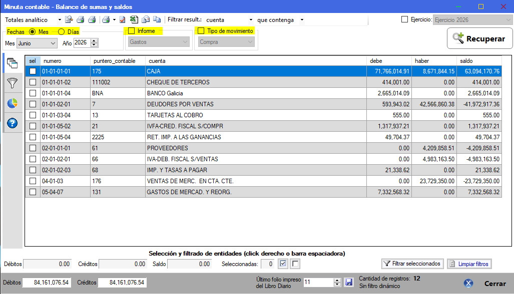 Minuta contable en CUANTICO ERP