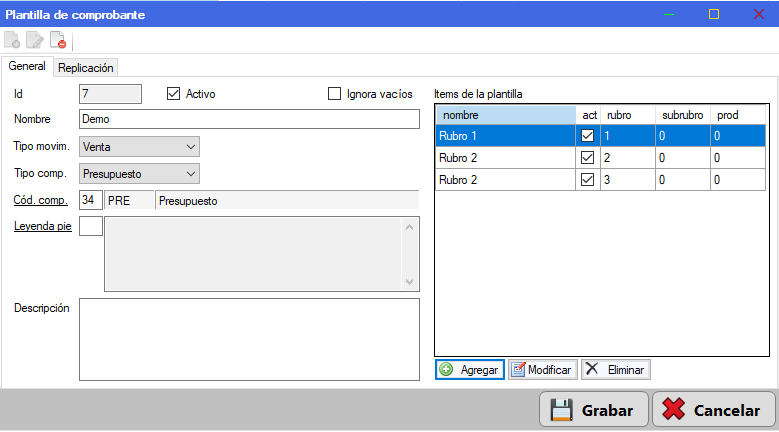 Configuración de plantilla de comprobantes para construcción en CUANTICO ERP